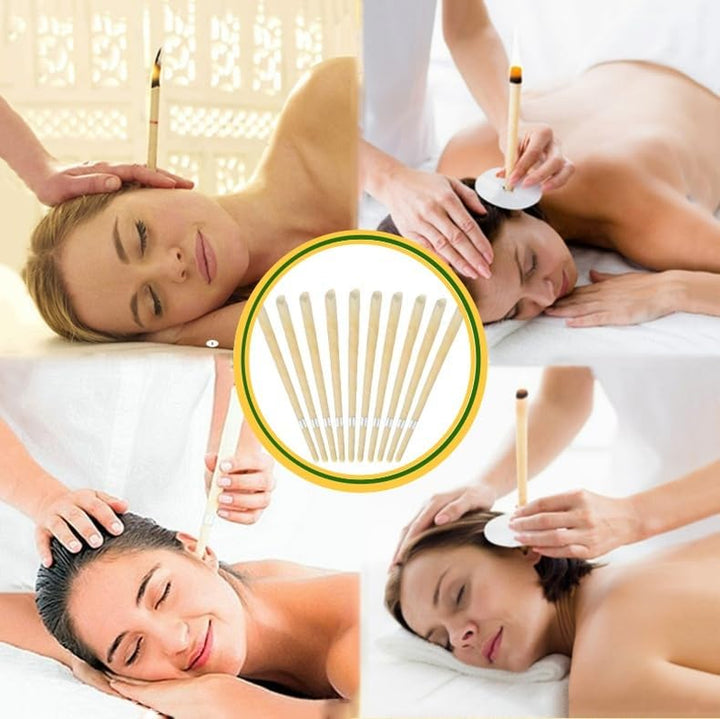 Ear Candles, 10 Pcs Natural Beeswax Ear Candles Kit, Beeswax Hopi Ear Candles for Blocked Ears with 5 Protective Disks+10 Cotton Swab
