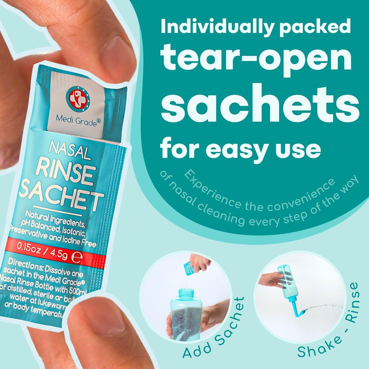Saline Nasal Rinse Salt Sachets for Nasal Irrigation 50 Sachets X 4.5G -All Natural, Isotonic and Ph Balanced for Clear Nasal Passages and Improved Breathing