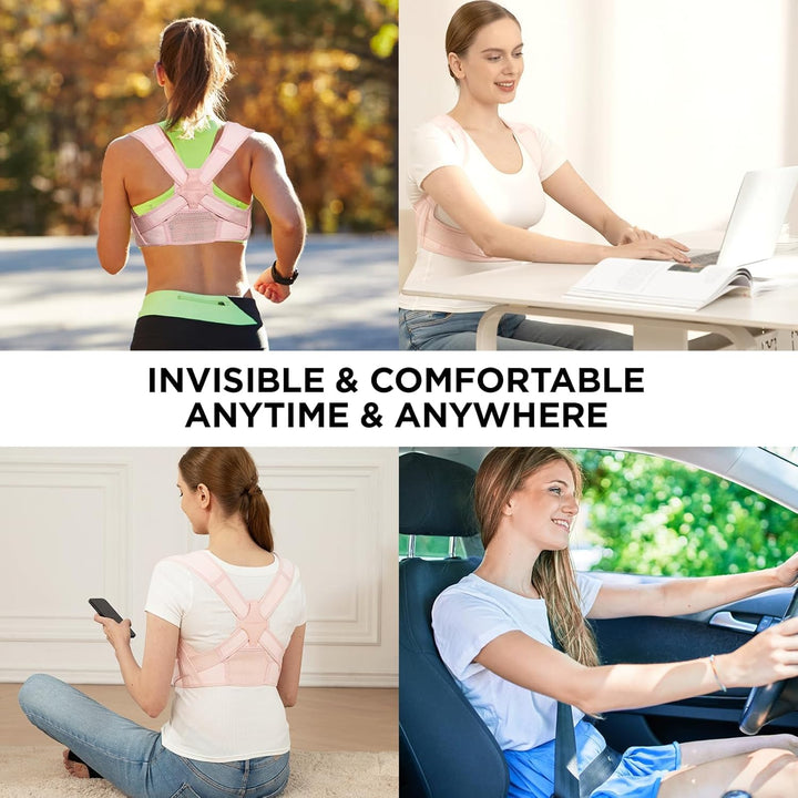 Back Posture Corrector for Women: Men'S Adjustable Shoulder Brace for Upper Back Pain Relief and Posture Support (Pink, M-L)