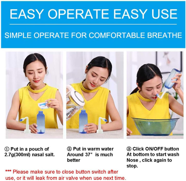 40 Nasal Rinse Mix + Neti Pot | Nose Wash Bottle 300Ml Sinus Rinse Bottle with Nasal Wash Salt + Nasal Spray with Waterproof Storage Bag