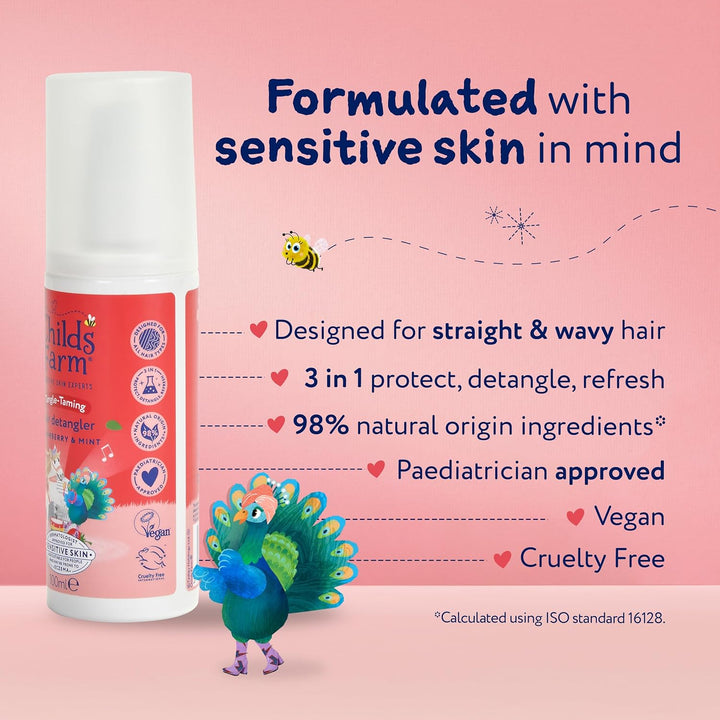 Tangle Taming Hair Detangler Spray, Heat Styling Protector, Strawberry and Mint, Children, Kids, 100Ml