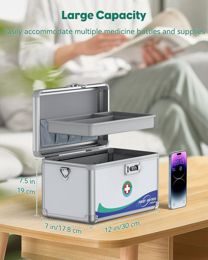 Large Medicine Lock Box First Aid Box with Combination Lock, Lockable Medicine Storage Boxs for Medications, 30 X 17.8 X 19 (Cm)