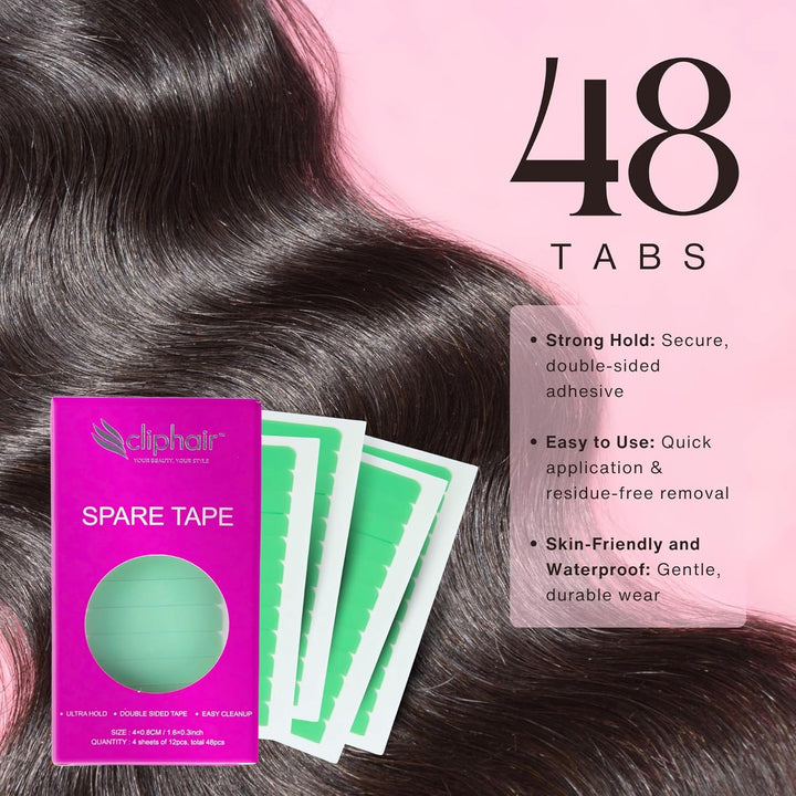 Tape Extension Tabs, Spare Tape Tabs for Hair Extensions, Pack of 48 Double Sided Hair Extension Tapes, Ultra Hold, Waterproof, Easy Clean Up