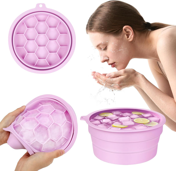 Face Bowl for Ice,Foldable Facebowl with Built-In Icetray, Portable Quick Cooling Facial Washing Basin for Soothe Skin, Wash Basin for Home Use or Travel