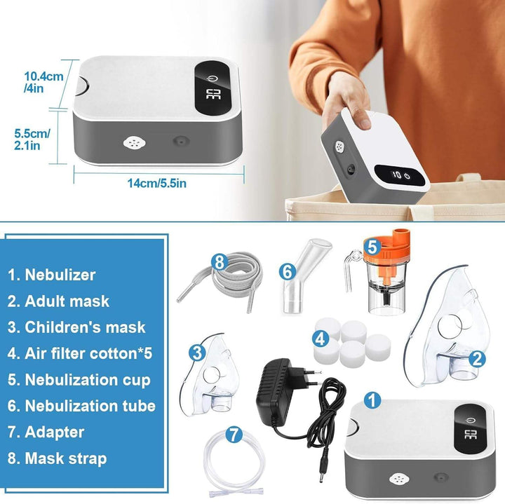 Nebuliser Machine for Adults, Perfect Inhaler with 2 Masks & Mouthpiece, Easy to Use and Clean, Portable Nebulizer for Travel and Home Use