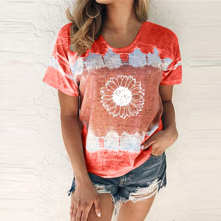 Women'S T-Shirt Summer Women'S Blouse Short Sleeve Floral Print T-Shirt Clothing Woman Basic Shirt Pullover Crew Neck Clothes T-Shirt Tops Casual Plain Tops Women'S Blouse