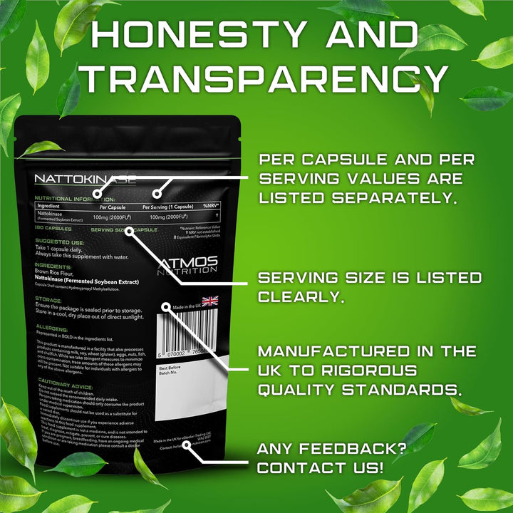 Nattokinase - 2000FU / 100Mg per Capsule - 6 Month'S Supply - High Strength Capsules! - Cardiovascular, Circulation, and Heart Support Enzyme Supplement - Non-Gmo & Made in the UK