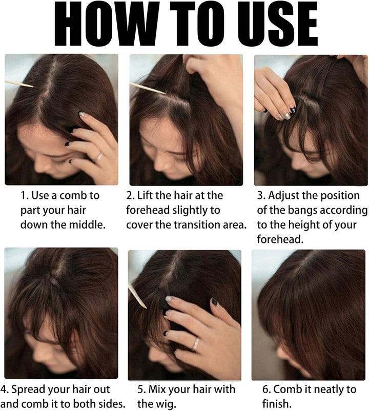 100% Human Hair Bangs Clip in Hair Extensions for Women, French Bangs Fringe with Temples, Natural Color, Washable, for Daily, Wedding, Party (Heat Resistant, Lightweight)