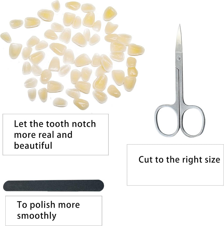 Temporary Tooth Repair Kit Fix Broken Teeth Dental Repair Kit Tooth Filling Replacement False Teeth Adhesive Thermal Fitting Beads with Black Files and Small Scissor for Missing Cracked Chipped Tooth
