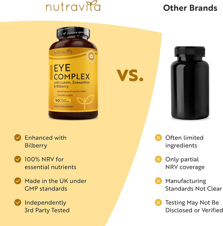 Lutein Natural Eye Supplement – 90 Vegan Capsules - Zeaxanthin, Bilberry Extract, Vitamins A, B12 & Zinc – for Maintenance of Normal Vision – Made in the UK