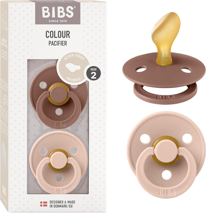 Colour Anatomical Soother 2-Pack, BPA Free Dummy Pacifier, Orthodontic Nipple. Natural Rubber Latex, Made in Denmark. 0-6 Months (Pack of 2), Sand/Iron