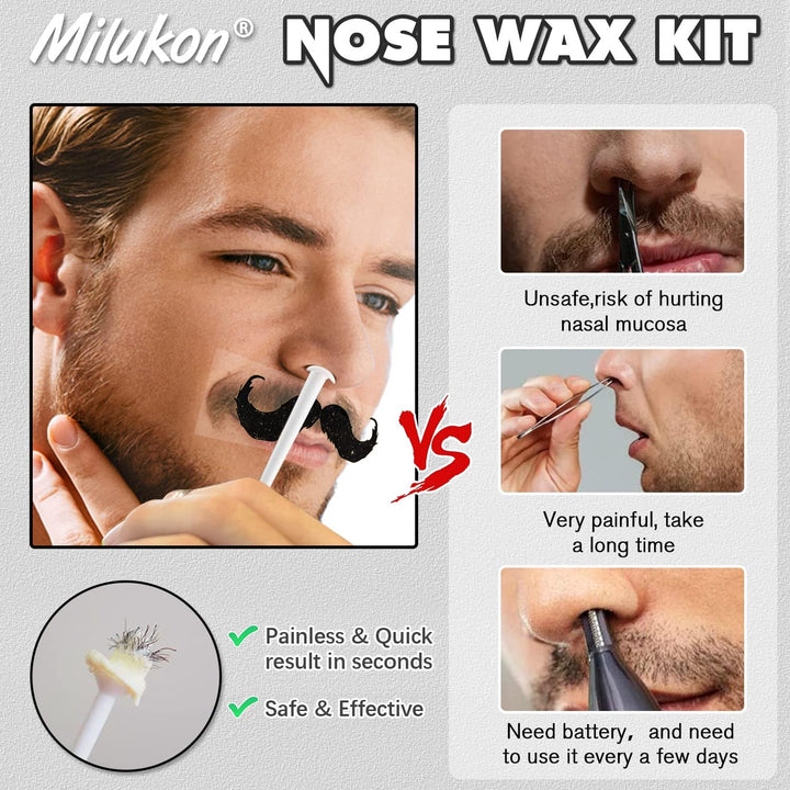 Nose Wax Kit for Men and Women, Nose Hair Removal Wax with 100G Nasal Hair Wax 20 Safe Tip Applicator, 10 Wooden Applicators,10 Containers and 10Moustache Stencils as a Christmas Gifts