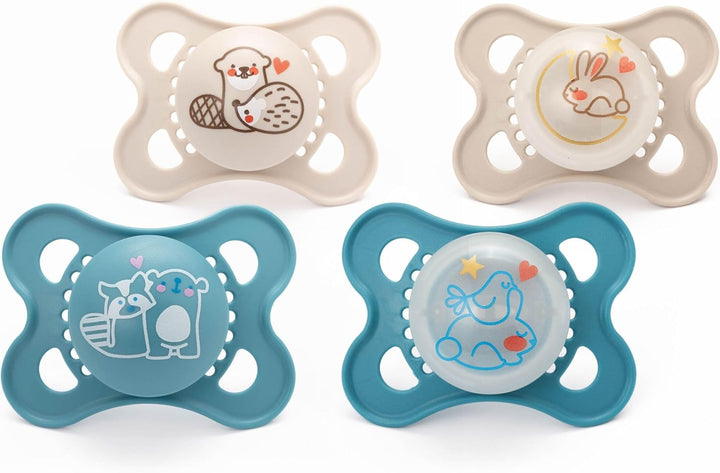 Original Soothers | 0-6 Months | 2 Pack | Comes in Dummy Steriliser Case | Sustainable Materials | Baby Accessories for Newborn | Cream/Green (Various Designs)