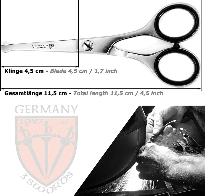 – Professional Nostril Nose and Ear Hair Scissors, Stainless Steel, Straight Rounded Blade with Black Case