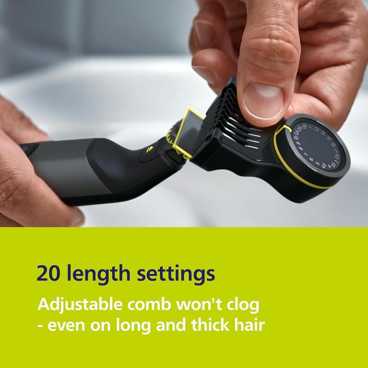 Oneblade Pro 360 Authentic Face & Body Electric Beard Trimmer, Shaver and Bodygroomer, 2X 360 Blades, 1X 14-Length Comb, 1X Body Kit, 1X Charging Stand, 1X Travel Case, QP6652/30