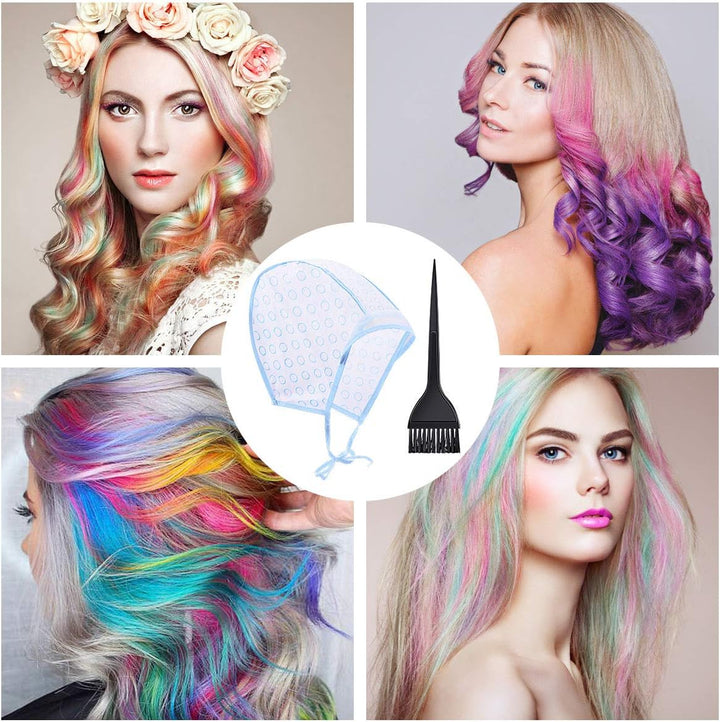Hair Coloring Highlighting Cap, 2 Hair Disposable Tipping Frosting Cap with 2 Hook and Hair Coloring Brush for Dyeing Hair Salon Home Use