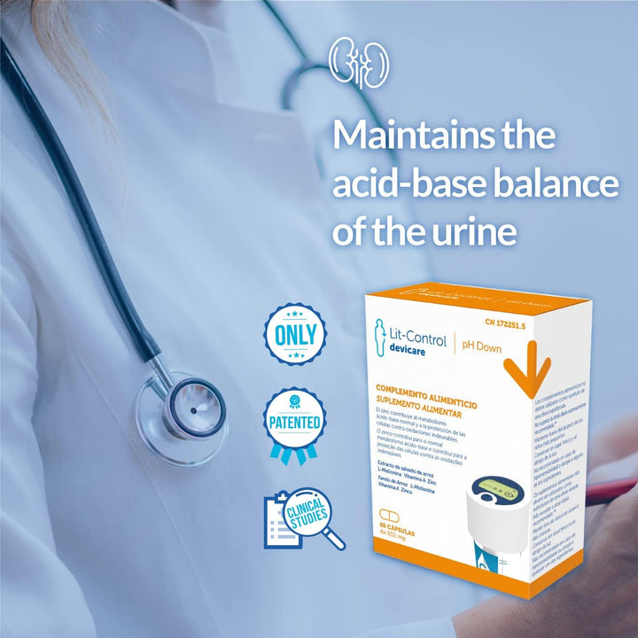 Lit-Control Ph down - Food Supplement to Reduce Kidney Stones - Prevents Crystallization of Urinary Salts - Decreases Urinary Ph - 60 Capsules