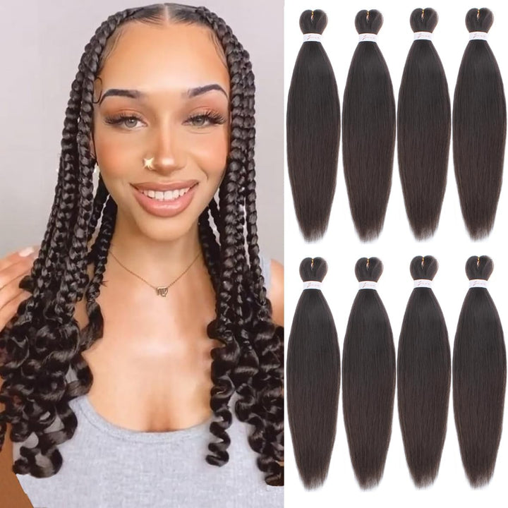3 Packs Pre Stretched Braiding Hair Extension Yaki Texture EZ Braids Hair for Coi Leray Braids Black Braiding Crochet Hair Extensions /30 Inch 1B#