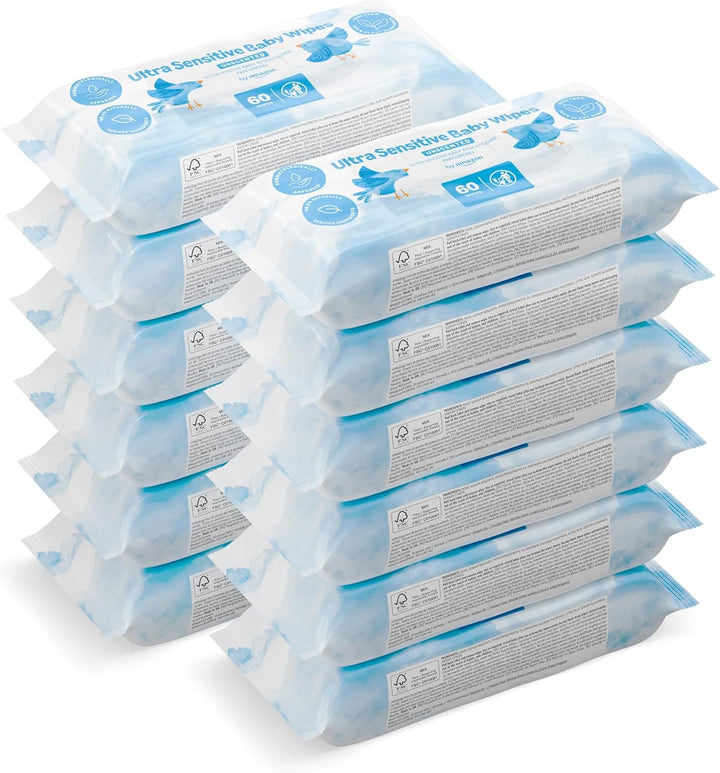 Ultra Sensitive Baby Wipes, 99% Water, 1080 Wipes, Unscented, 18 Pack of 60, (Previously a Mama Bear Brand, Same Product)