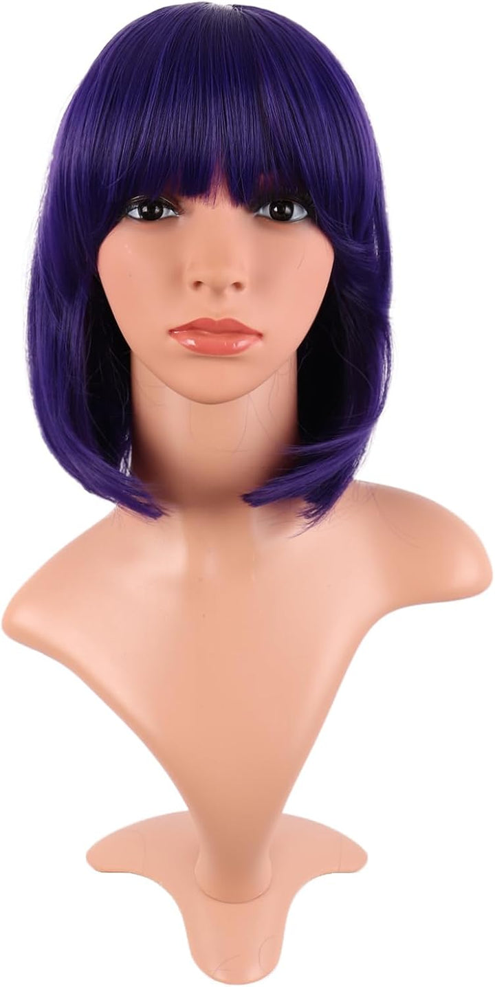 Natural Short Straight New Wigs Flat Bangs Wigs-Black-Ladies