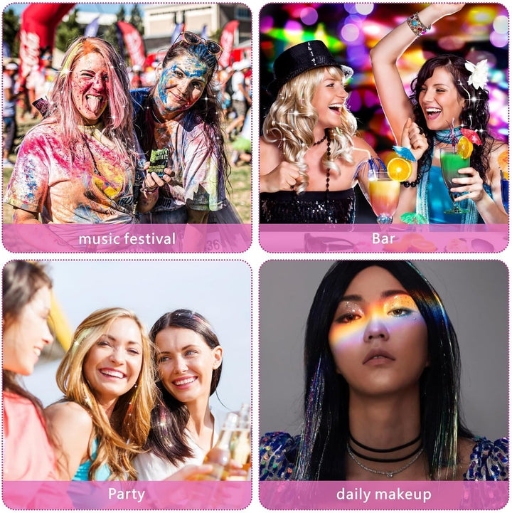 14 Colors 4200 Strands Hair Tinsel, 35.5 Inches Hair Glitter Strands Shiny Colorful Straight Hair Extensions for Women Girls Party Cosplay Rainbow, Hair Tinsel Kit (No Tools)