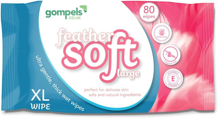 Extra Large Feather Soft Body Cleansing Wet Wipes for Adults - 30X20Cms (80Pk) - Ultra Gentle, Thick XL Wet Wipes - Kind to Skin with Aloe Vera and Vitamin E