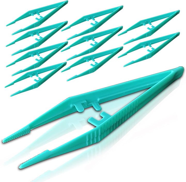 10 Pack -  Re-Usable Plastic Tweezers - Ideal for Health & Beauty First Aid Medical DIY Arts & Crafts
