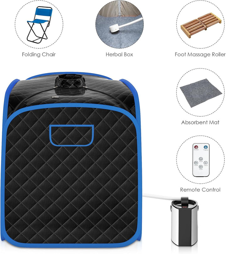 Portable Steam Sauna Tent, Folding Personal Full Body Spa Steam Pot with 9-Gear Adjustable Temperature & Timer, Remote Control, Chair, Home Saunas Spa for Relaxing Body Therapy Slimming (Black)