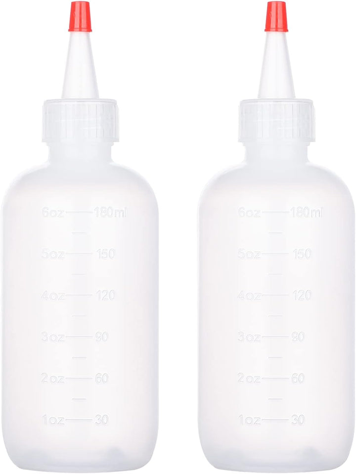 2 Pack Applicator Bottles with Tip Squeeze Plastic Graduated Bottles for Salon Hair Care (120Ml), Red