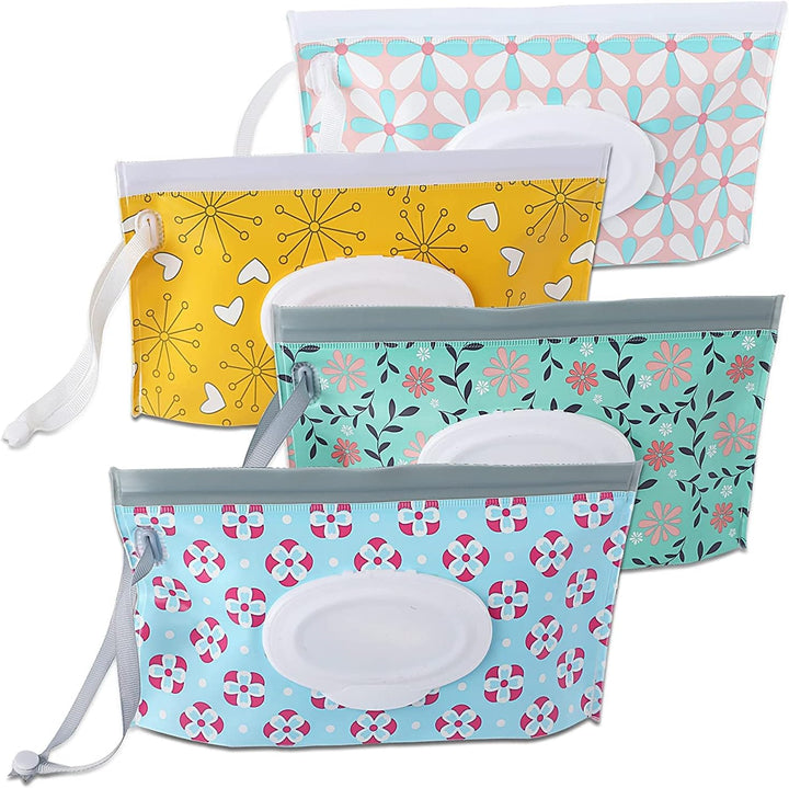 2 Pack Baby Wipe Dispenser, Portable Refillable Wipe Holder, Baby Wipes Container, Wipe Dispenser, Reusable Travel Wet Wipe Pouch (Black+White)