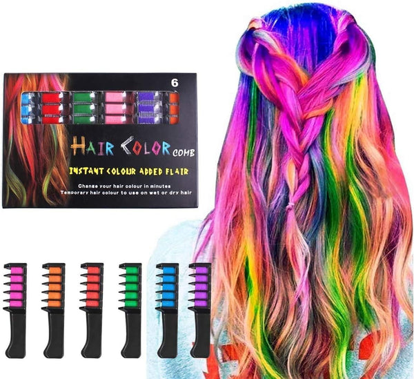 Hair Chalk Comb, 6 Colors Temporary Hair Dye Marker Gifts for Adults 8 9 10 11 12 Years Old Girls Kids for Halloween Christmas Birthday Party, Cosplay