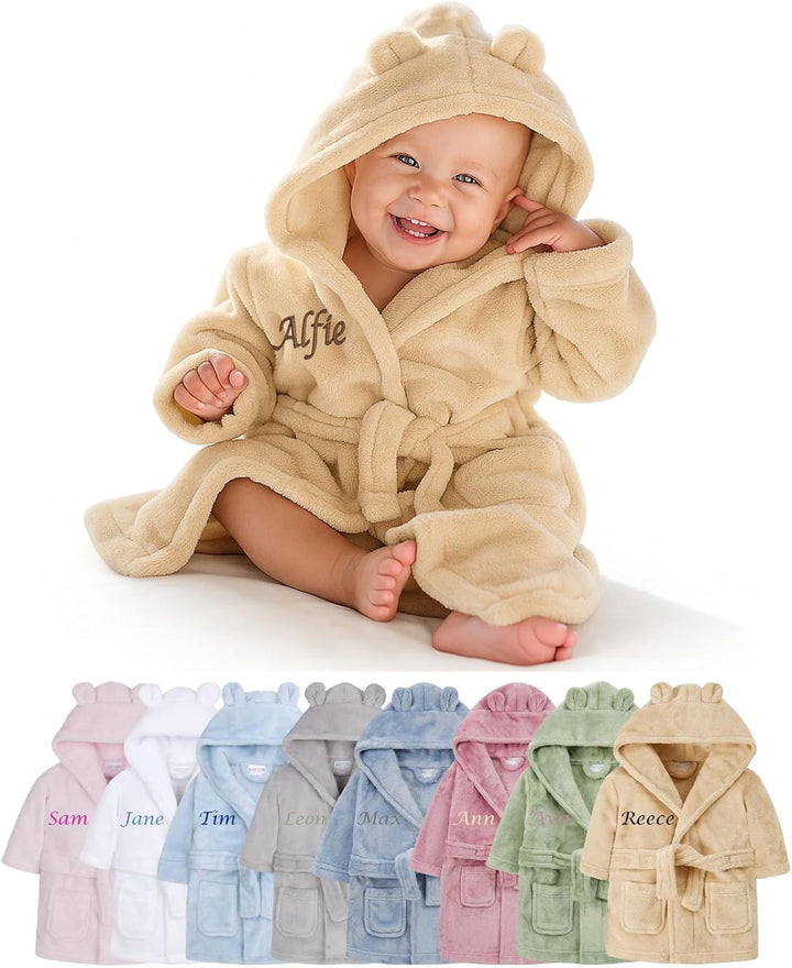Personalised Baby Dressing Gown Baby Dressing Gown Robe with Teddy Ears Bath Robe Towel Personalised Gifts Girl Boy Clothing