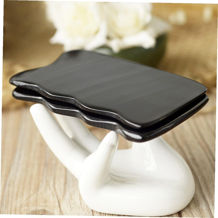 Natural Horn Gua Sha Massager Board for Face Neck and Back Smooth Comfortable Scrapping Tool Multi-Functional Black Wave-Shaped Scraping Plate Cattle Horn Material Skin-Friendly