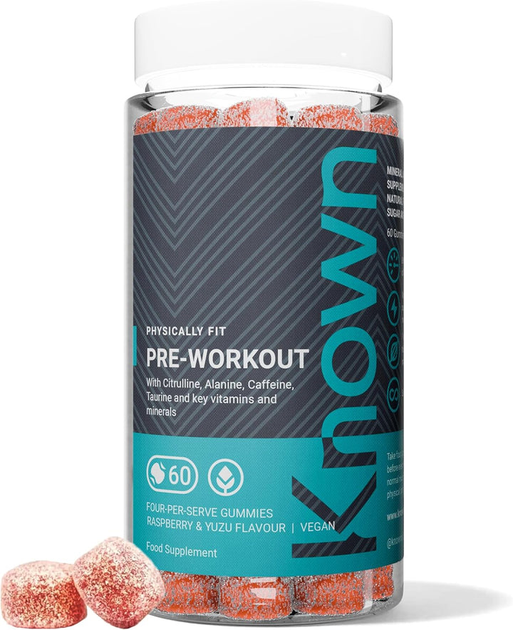 Pre-Workout Gummies – Raspberry & Yuzu Flavour – Vegan Gummy Supplement – Caffeine, Taurine, Citrulline, Alanine & Vitamins D3, B3, B6, C – Energy, Focus & Endurance – 15 Servings – Men & Women