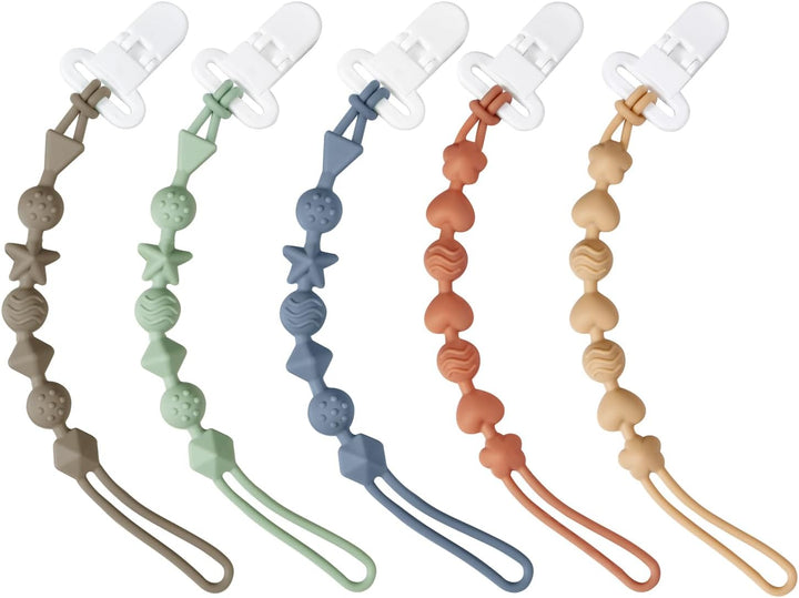 5 Pack Silicone Pacifier Clips, One Piece Design Pacifier Holder for Baby Boys & Girls, Teething Toys Teethers