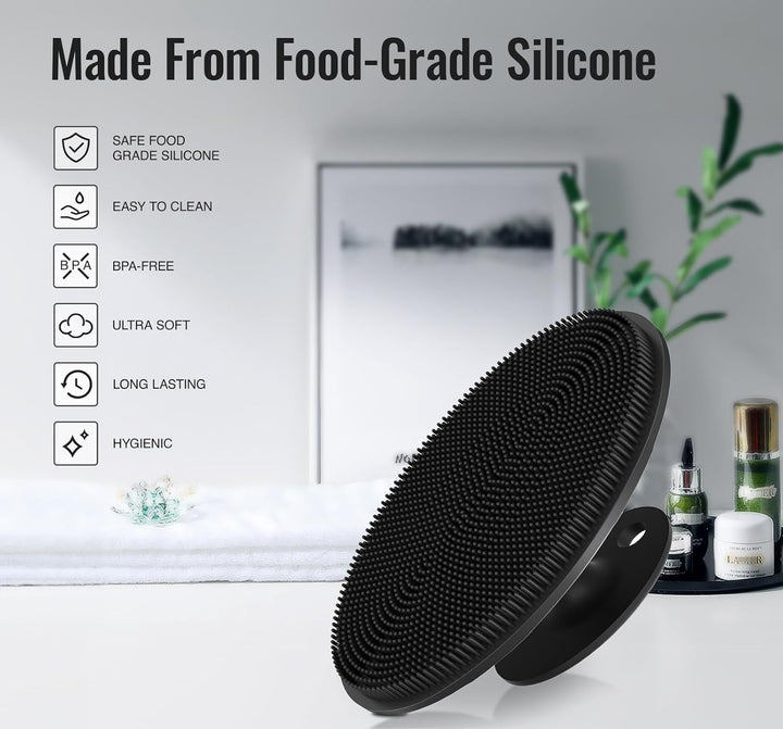 Silicone Body Scrubber Exfoliating Body Brush for Men Women Lathers Well Easy to Clean More Hygienic Shower for Face Scrubber for Sensitive Skin Body Buffer 1 Pack (Black)