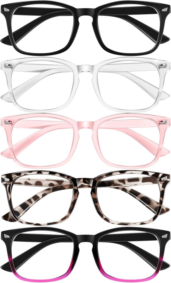 Blue Light Blocking Computer Glasses for Women,Men, Lightweight anti Glare Eyeglasses 5 Pack