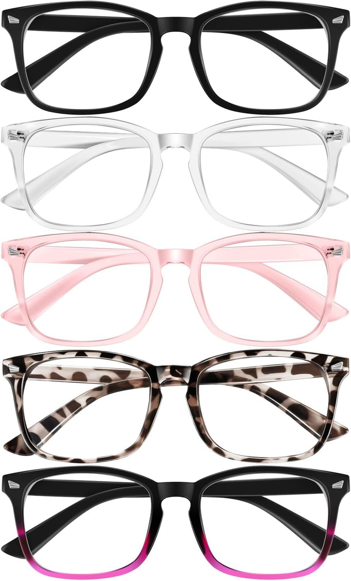 Reading Glasses for Women Blue Light Blocking Glasses Filter UV Square Readers Glasses for Men and Women 5 Pack Reader +2.50