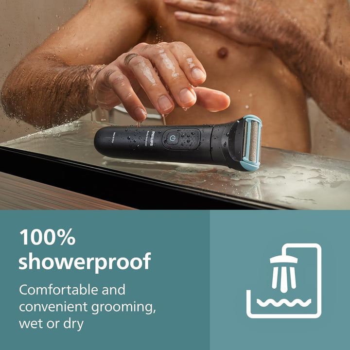 Body Groomer 5000 Series - Trimmer for Men with Triple Protect Shave System, Intimate Trim & Shave, Foldable Back Attachment, 100% Showerproof, 100 Min. Runtime, Model BG5480/15