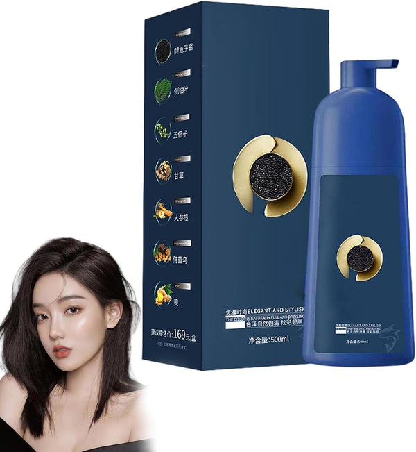 Hair Dye Shampoo for Women & Men​​ with ​​Caviar Protein​​ – Vibrant Long-Lasting Brown Tones ​​Plant-Based Coloring Cream​​ with Nourishing Care (Soft Black)