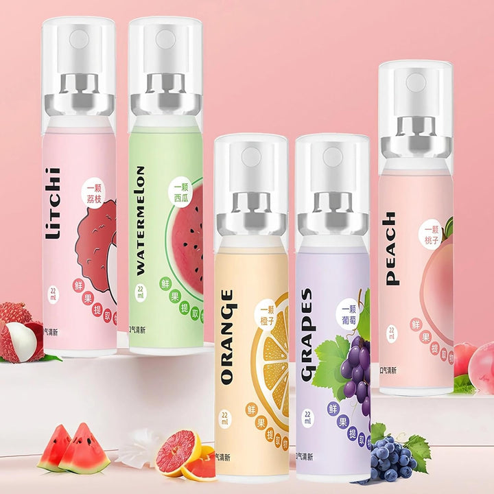 Fruit Breath Liquid,Breath Freshener Liquid & Dry Mouth Agent,Oral Odor Solution for Adults,Portable Optimized Oral Agent, Includes 5 Flavors (Peach, Orange, Watermelon, Lychee, Grape) - 5PCS