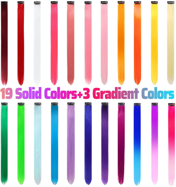 22 PCS Rainbow Colored Hair Extensions Clip in for Girls 22 Inch Colorful Straight Extensions for Party Highlights Accessories Hair Pieces for Women