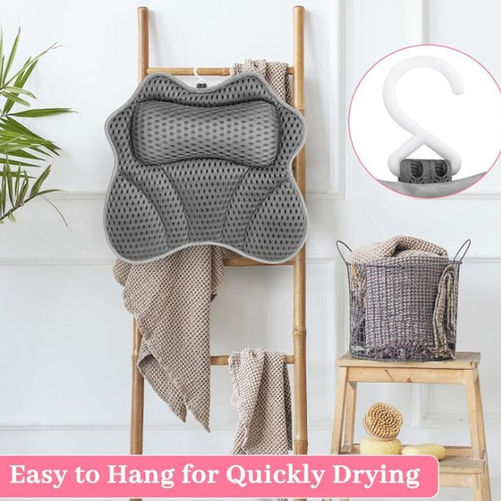 Bath Pillow 4D Luxury Bath Spa Pillow Neck and Back Support, Bathtub Headrest Cushion Pillow Non-Slip with Suction Cups (A)