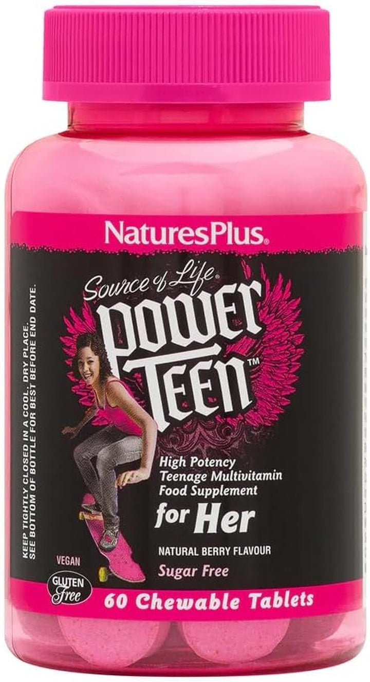 Source of Life Power Teen for Her - Food Based Chewable Multivitamin Vitamins for Teenagers - Vegan, Gluten Free - 60 Chewable Tablets