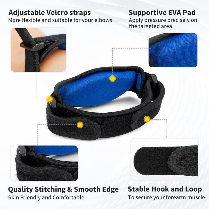 Tennis Elbow Support Strap, 2-Pack Tennis & Golfers Elbow Support for Men and Women, Adjustable Brace with Compression Pad and Elbow Pain Relief (Black)