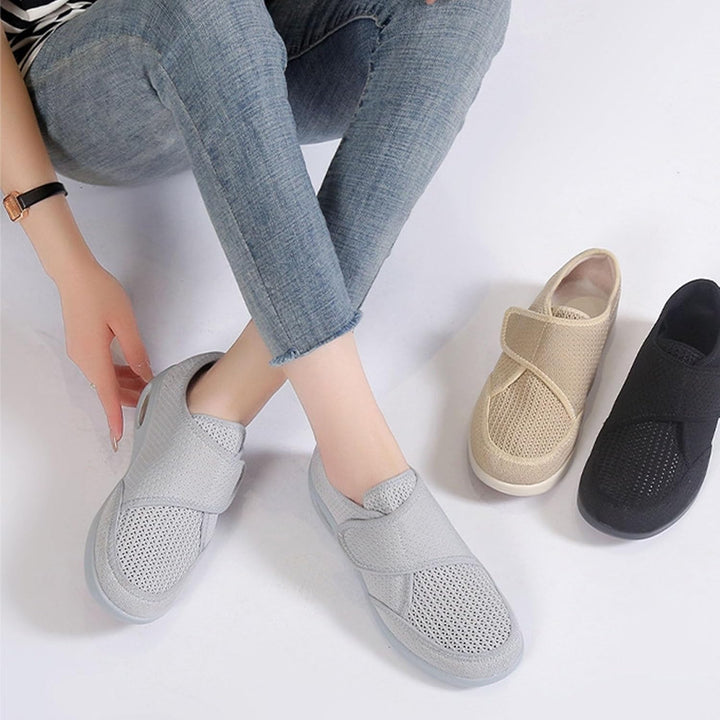 Neuropathy Shoes with Adjustable Strap - Extra Wide Orthopedic Breathable Diabetic Footwear for Women, Elderly Swollen Pain Relief (Beige, 4 UK)