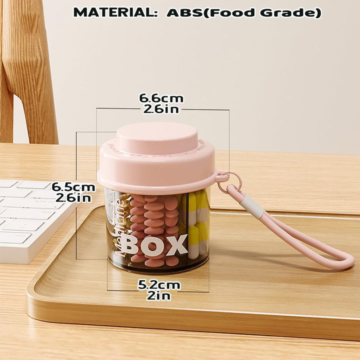 Small Pill Bottle Container, Cute Pill Dispenser with 4 Compartments, round Medicine Dispenser Pocket Purse Vitamin Fish Oil Organizer (Pink)