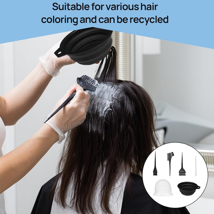 6 PCS Silicone Highlighting Cap and Hook Kit with 3 Brushes, Coloring Hook Needle Dye Bowl, Reusable Hair Highlighting Kit for Color Hair Hairdressing Dyeing Staining Tools for Women Men
