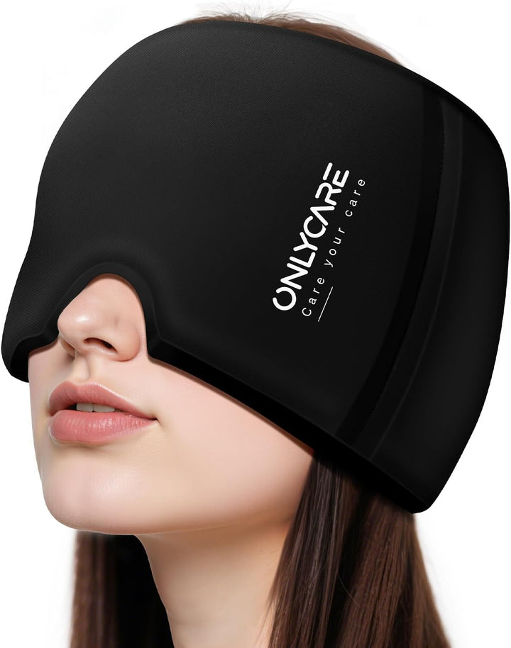 Migraine Relief Cap, Upgraded Odorless Headache Relief Cap, 360° Gel Surround Ice Pack Mask for Migraine, Sinus, Stress, Frontal Headaches (Black)