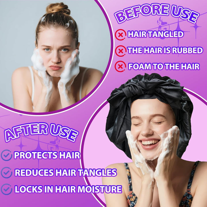 Silk Hair Bonnet for Sleeping with Hair Bobbles, Silk Bonnets for Women with Elastic Band, Hair Care Head Cover Hat for Women Girls Long, Straight, Curly Hair